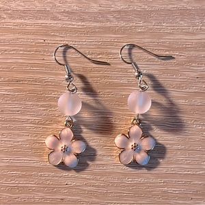 Handmade Pearlescent White Flower Beaded Earrings